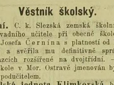 Josef Černín od 1. září 1896 nadučitelem v S. Lazcích