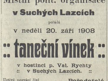 Taneční vínek 1908 v hostinci p. Val. Rychty